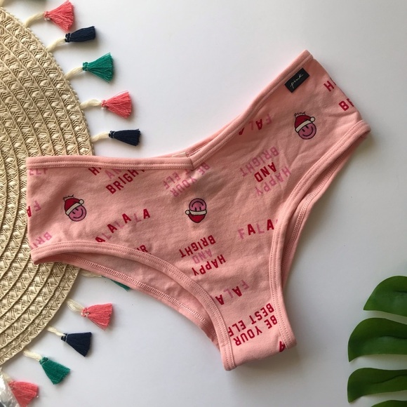 Victoria’s Secret PINK Cotton Cheekster Panty Rosy Nectarine With Santa Smiles - Picture 1 of 3